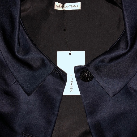 Barbara Tfank Silk Satin Navy Trapeze Coat - Picture 3 of 7